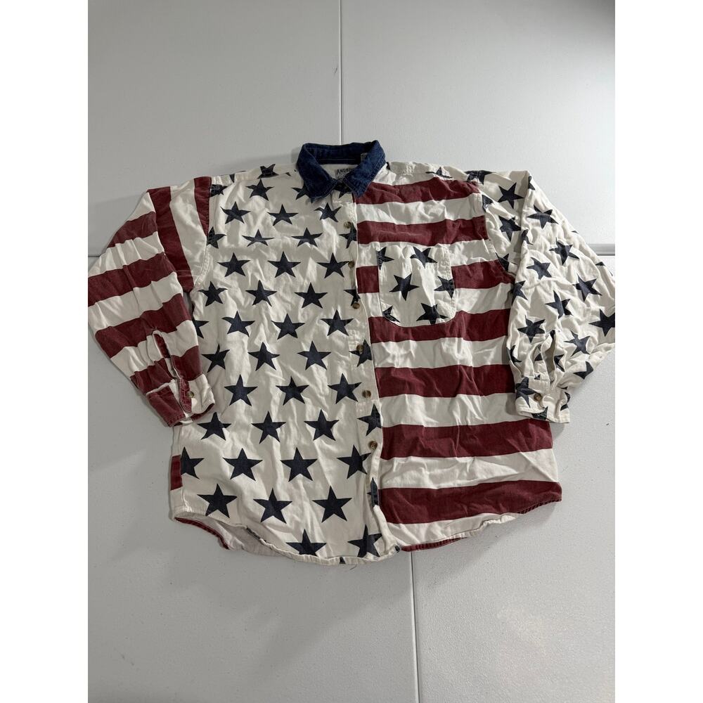 Andrew Blues American Flag Button Up Shirt Size Medium Women’s